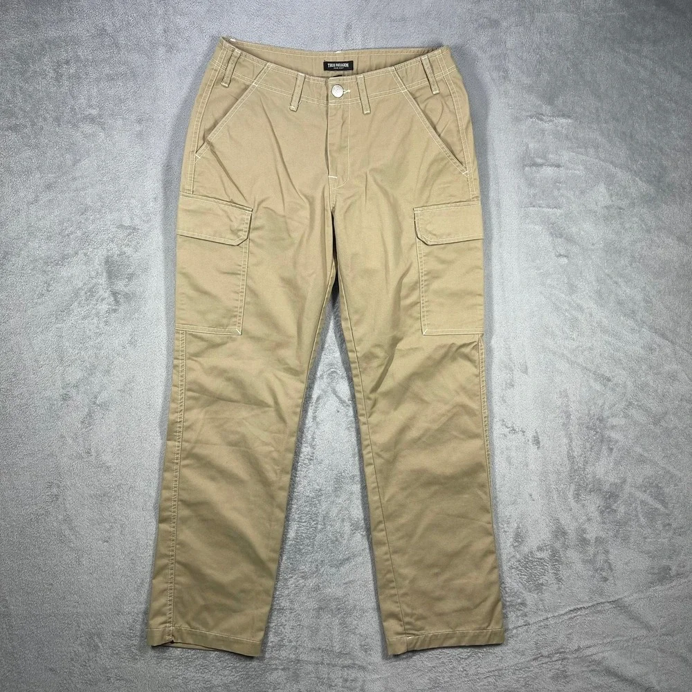 True Religion Cargo Pants Mens 30(31x31)Tan Khaki Contrast Stitching Utilitarian